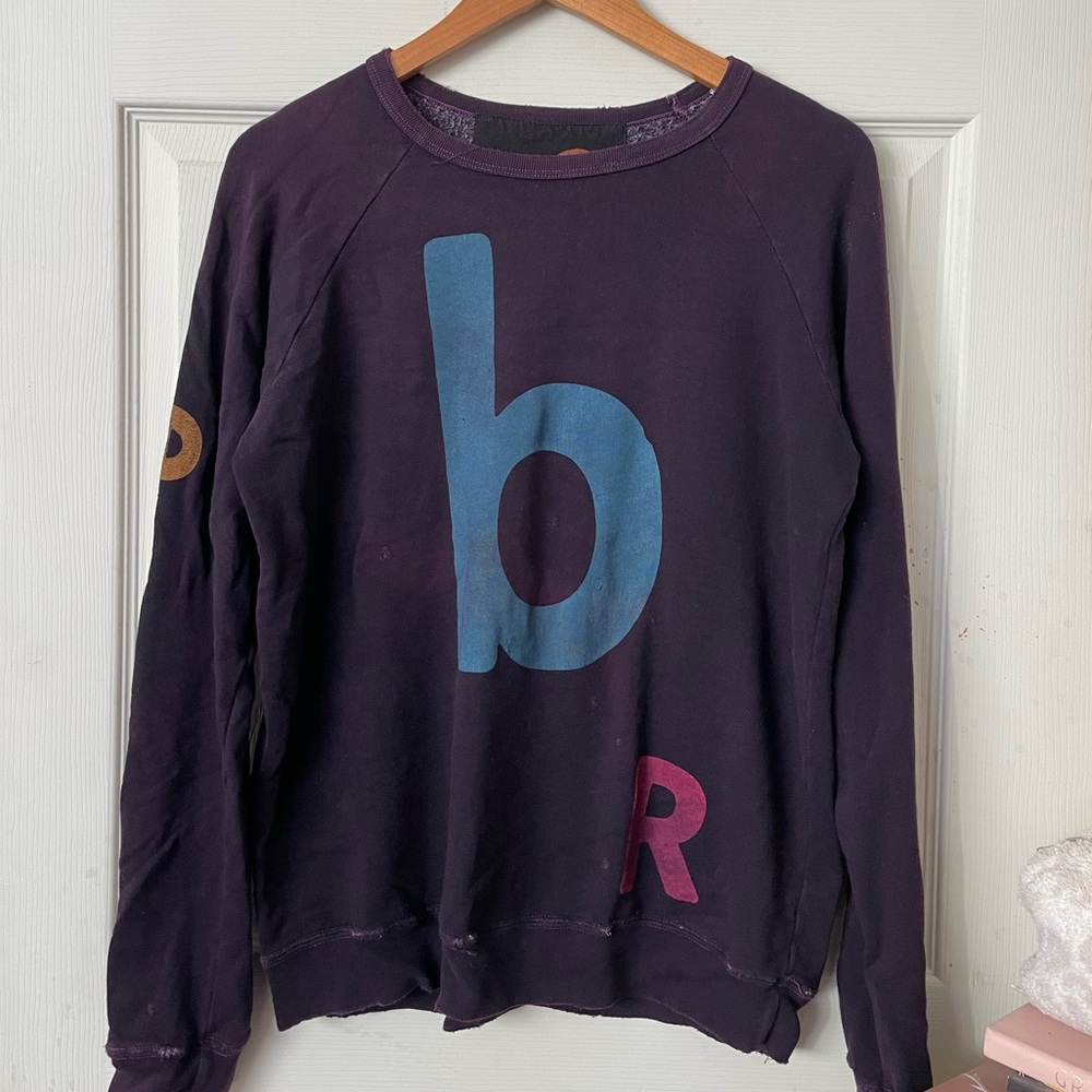 Free city purple vintage distressed letter print sweatshirt